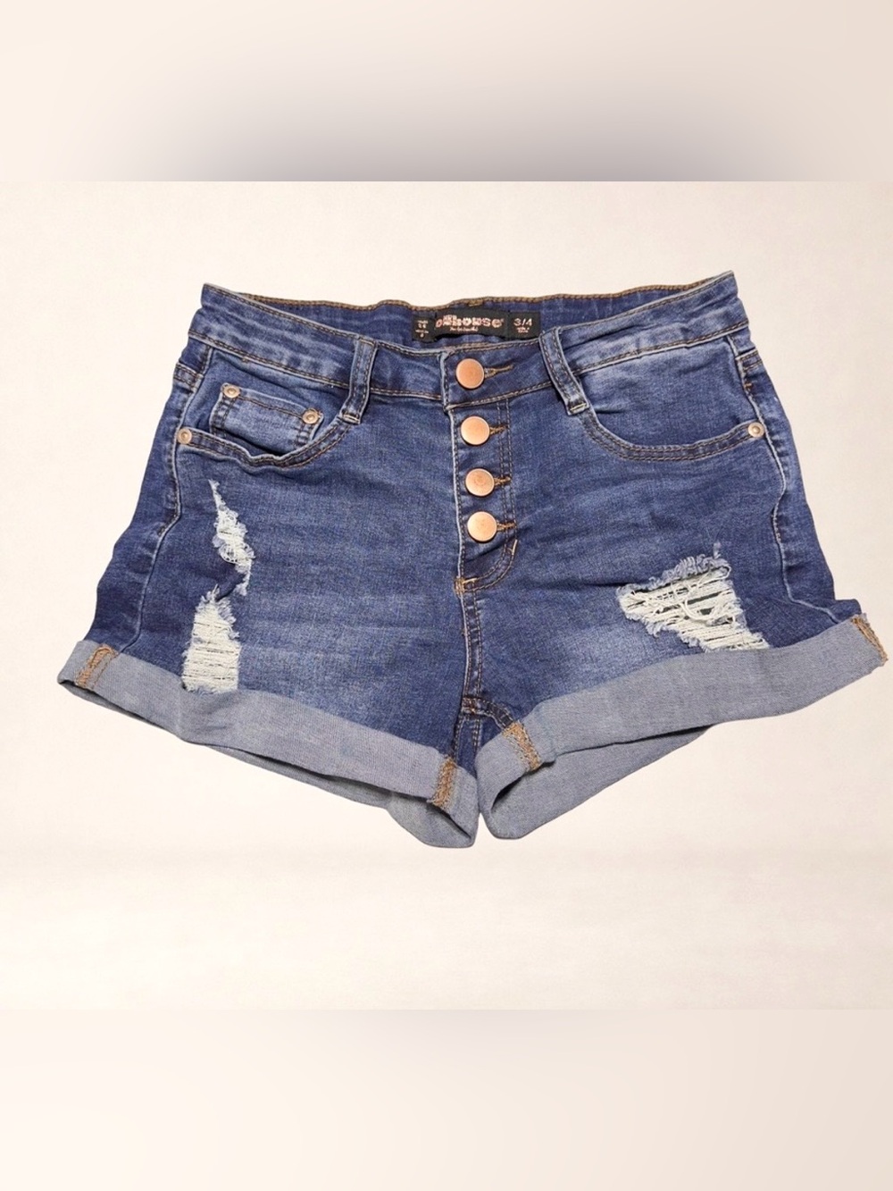 DOLLHOUSE Y2K Distressed Button Fly Denim Shorts Indie Grunge
